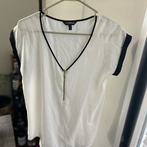 Express Women's White Blouse with Black Trim